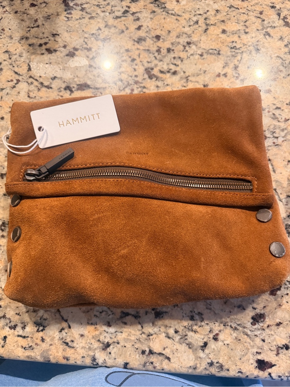 HAMMITT Suede Fold-Over Clutch/crossbody in Chestnut